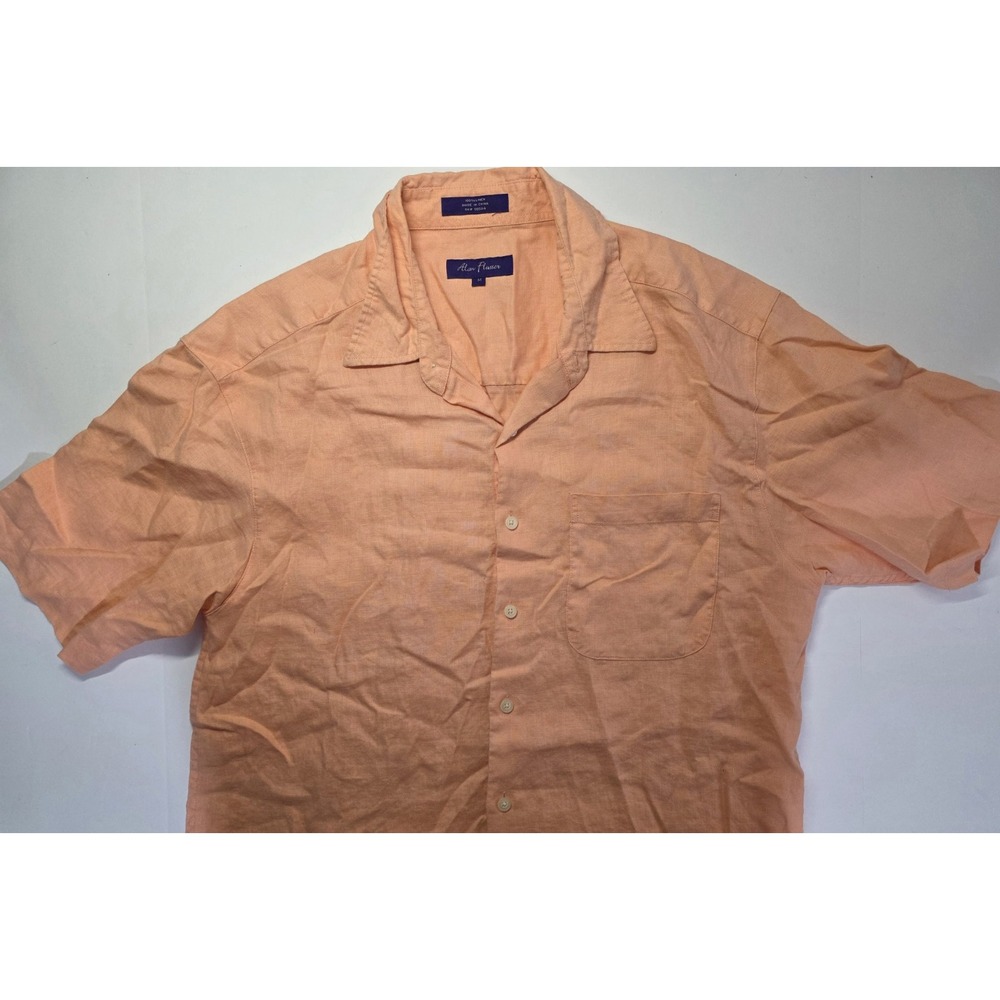 Alan Flusser Mens Size M Orange Peach Short Sleeve Button Up Shirt